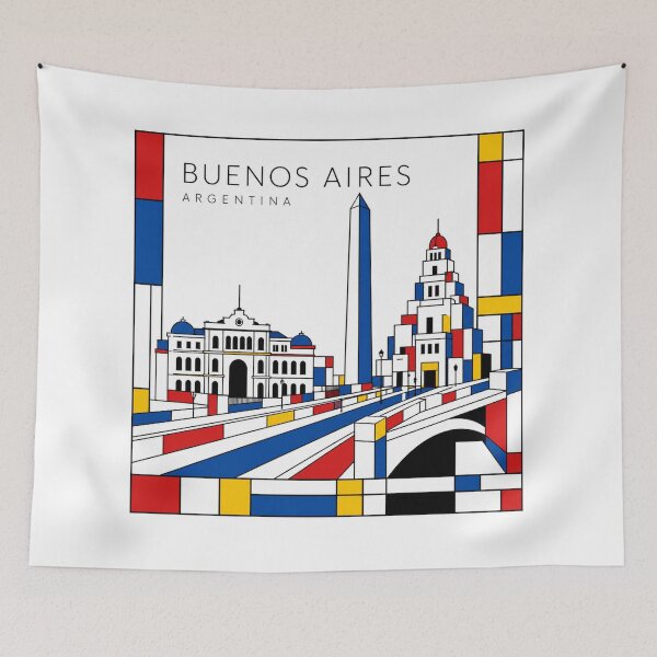 Item preview, Buenos Aires Mondrian style poster 3D designed and sold by CMYKStudio.