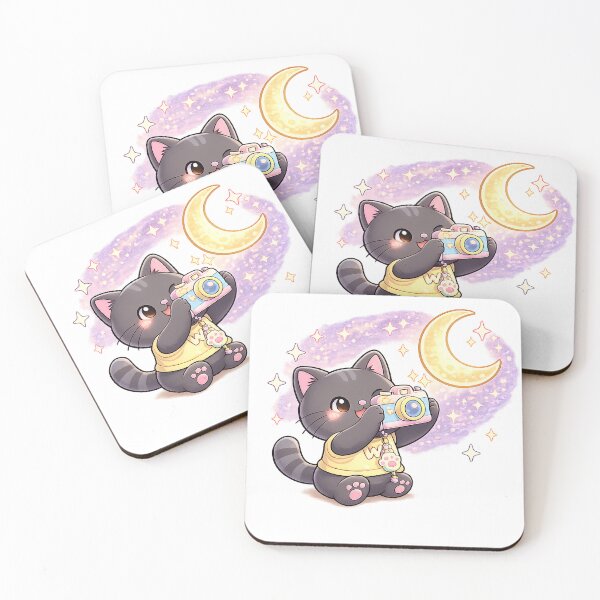 Item preview, Kawaii Black Cat Taking a Picture of the Moon Cute Cartoon Animal Design designed and sold by Wawa5656.