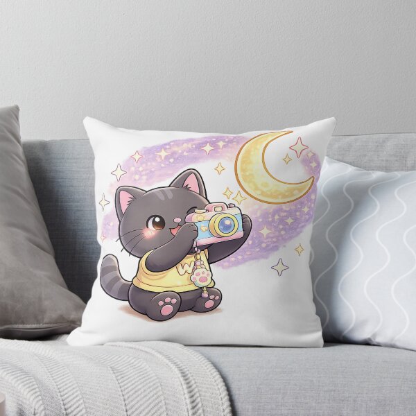 Item preview, Kawaii Black Cat Taking a Picture of the Moon Cute Cartoon Animal Design designed and sold by Wawa5656.