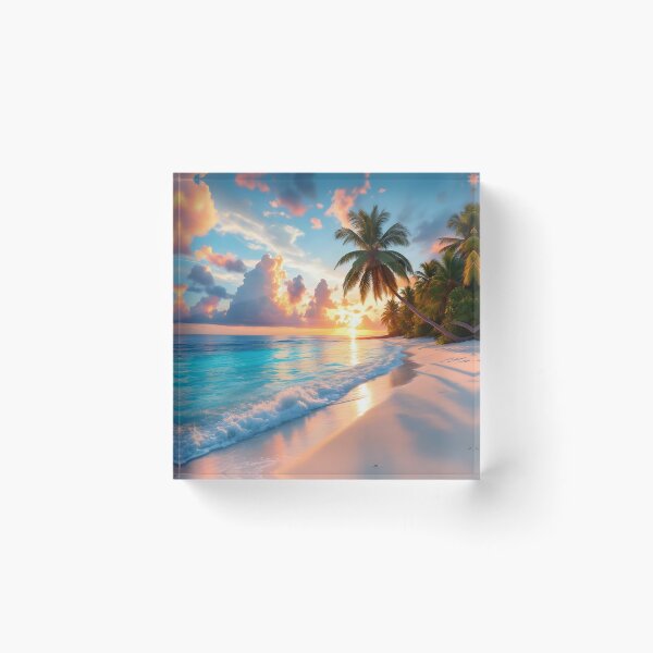 Item preview, Tropical Sunset Beach Paradise – Palm Trees, Ocean & Golden Sky designed and sold by DreamyWallVibes.
