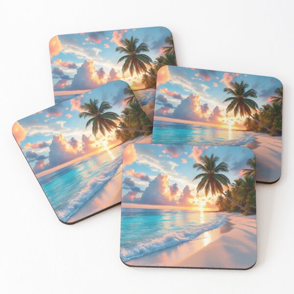 Item preview, Tropical Sunset Beach Paradise – Palm Trees, Ocean & Golden Sky designed and sold by DreamyWallVibes.