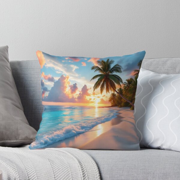 Item preview, Tropical Sunset Beach Paradise – Palm Trees, Ocean & Golden Sky designed and sold by DreamyWallVibes.