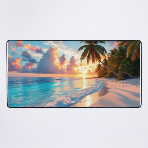 Item preview, Tropical Sunset Beach Paradise – Palm Trees, Ocean & Golden Sky designed and sold by DreamyWallVibes.