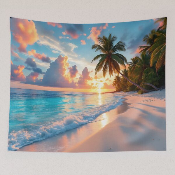 Item preview, Tropical Sunset Beach Paradise – Palm Trees, Ocean & Golden Sky designed and sold by DreamyWallVibes.