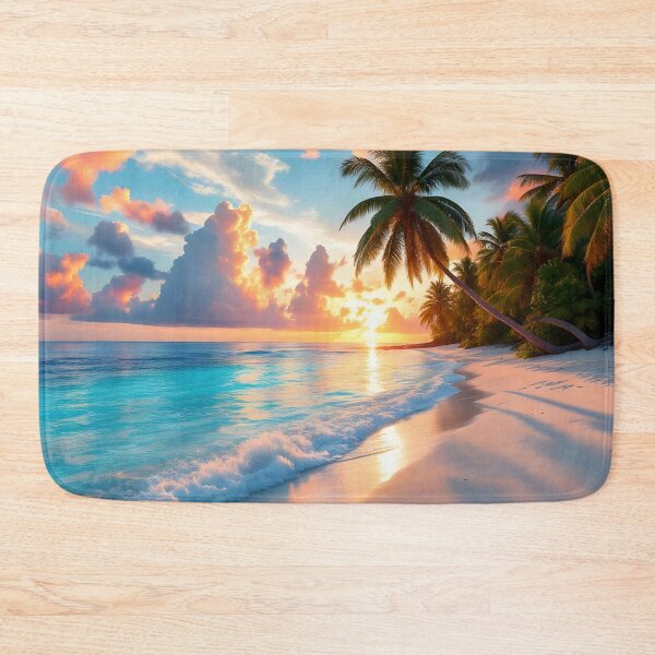 Item preview, Tropical Sunset Beach Paradise – Palm Trees, Ocean & Golden Sky designed and sold by DreamyWallVibes.