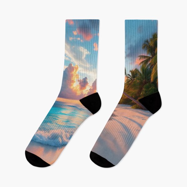 Item preview, Tropical Sunset Beach Paradise – Palm Trees, Ocean & Golden Sky designed and sold by DreamyWallVibes.