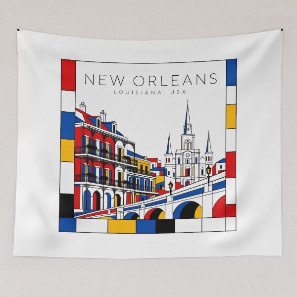 Item preview, New Orleans Mondrian style poster 3D designed and sold by CMYKStudio.