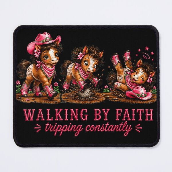 Item preview, Walking By Faith Tripping Constantly Cute Pink Cowgirl Pony Funny Quote designed and sold by PhocoNibict.