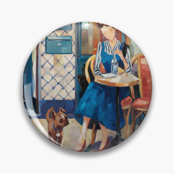 Item preview, Parisian Cafe Art Print Blue Dress Red Shoes and Dog designed and sold by CARRAANN.