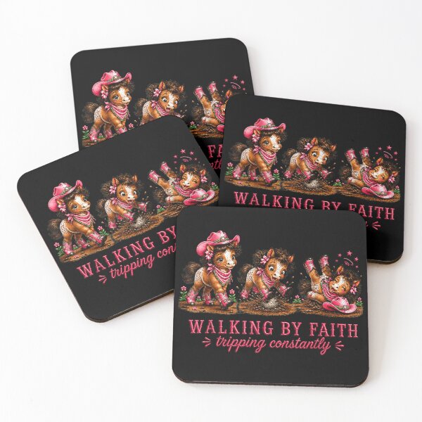 Item preview, Walking By Faith Tripping Constantly Cute Pink Cowgirl Pony Funny Quote designed and sold by PhocoNibict.