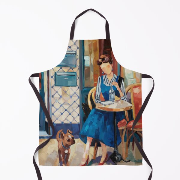 Item preview, Parisian Cafe Art Print Blue Dress Red Shoes and Dog designed and sold by CARRAANN.