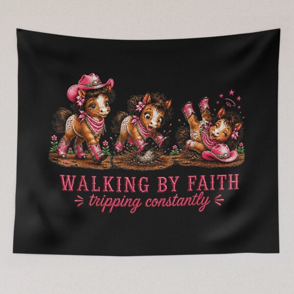 Item preview, Walking By Faith Tripping Constantly Cute Pink Cowgirl Pony Funny Quote designed and sold by PhocoNibict.