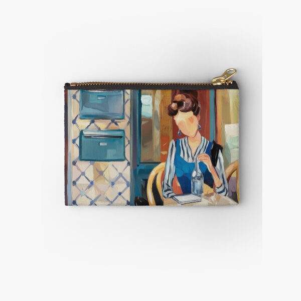 Item preview, Parisian Cafe Art Print Blue Dress Red Shoes and Dog designed and sold by CARRAANN.