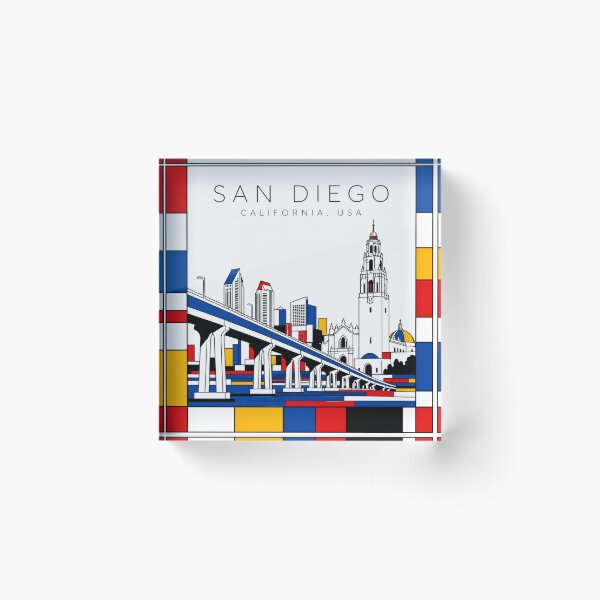 Item preview, San Diego Mondrian style poster 3D designed and sold by CMYKStudio.