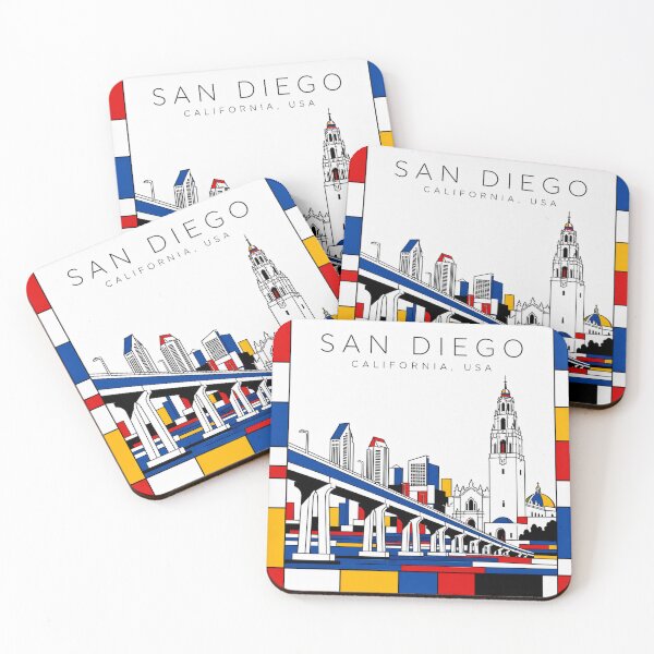Item preview, San Diego Mondrian style poster 3D designed and sold by CMYKStudio.