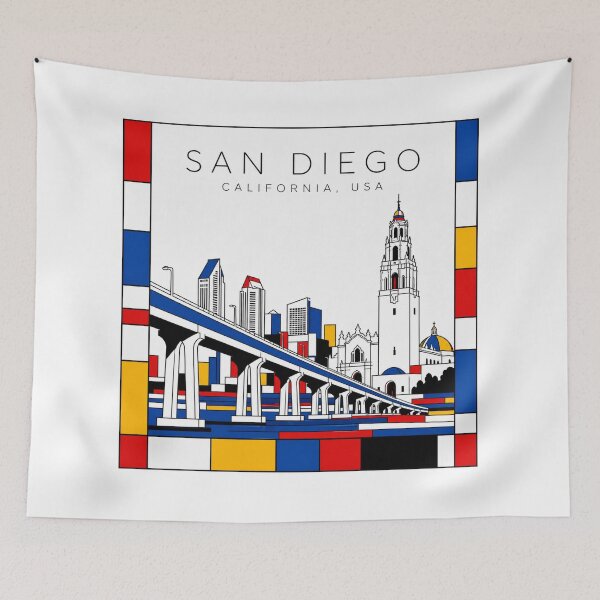 Item preview, San Diego Mondrian style poster 3D designed and sold by CMYKStudio.
