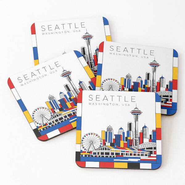 Item preview, Seattle Mondrian style poster 3D designed and sold by CMYKStudio.