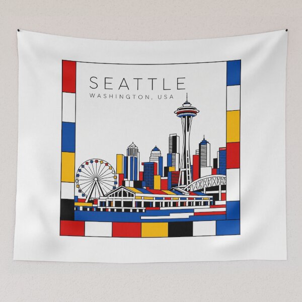 Item preview, Seattle Mondrian style poster 3D designed and sold by CMYKStudio.