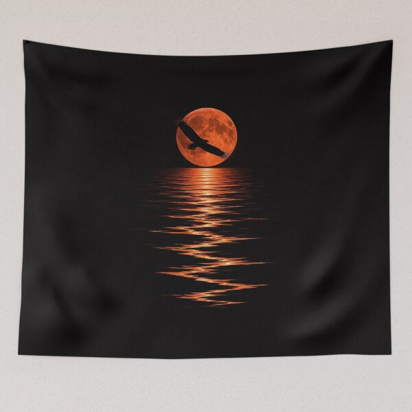 Item preview, The crimson moon's reflection with a soaring falcon designed and sold by GRFORA.