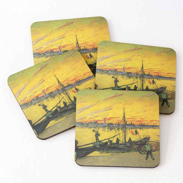 Item preview, Vincent van Gogh Art Print, Impressionist River Painting, Coal Barges at Sunset for Art Lovers designed and sold by RickE.