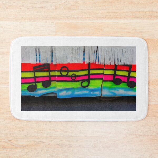 Item preview, Colorful Music Notes Mural On Rainbow-Striped Parade Float With White Fringe Decoration designed and sold by Nmallia.