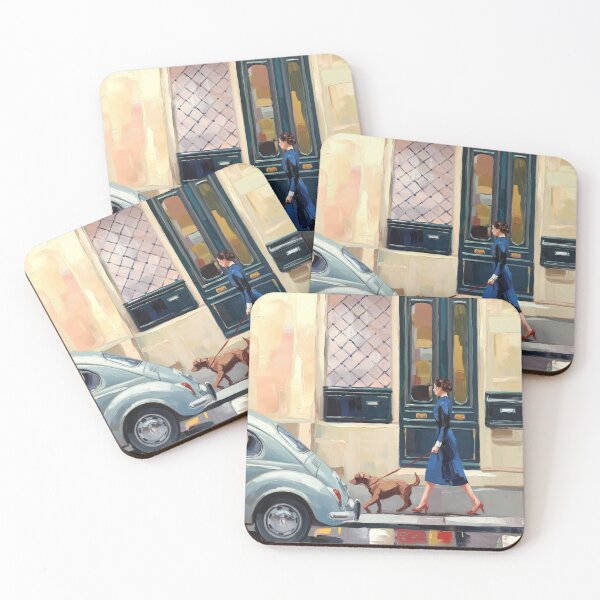 Item preview, Vintage European Travel Art Print Blue Dress Red Shoes Car designed and sold by CARRAANN.