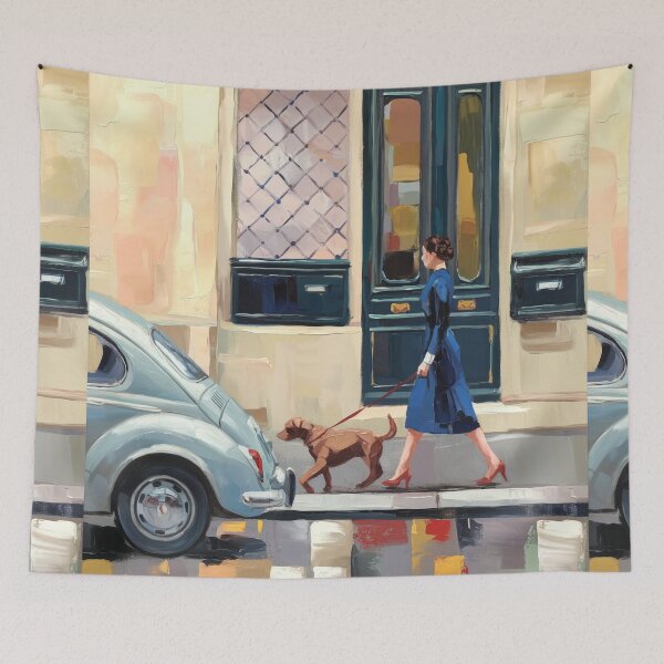 Item preview, Vintage European Travel Art Print Blue Dress Red Shoes Car designed and sold by CARRAANN.