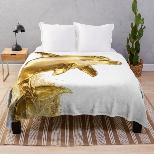 Item preview, Golden Dolphin Jumping Out of Water Metallic Wildlife Art designed and sold by GRFORA.