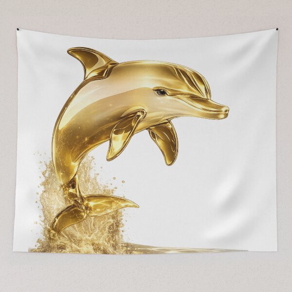 Item preview, Golden Dolphin Jumping Out of Water Metallic Wildlife Art designed and sold by GRFORA.