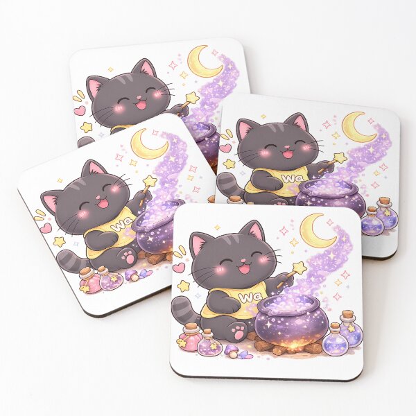 Item preview, Kawaii Black Cat Brewing a Magic Potion Cute Cartoon Animal Design designed and sold by Wawa5656.