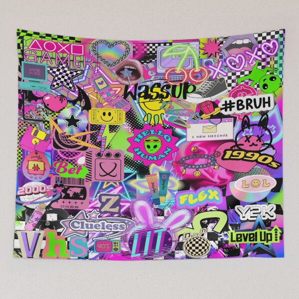 Item preview, Y2K Retro Meets Gen Z/Alpha Stickerbomb Collage - Cyber Pop & Neon Slang Scenecore Art designed and sold by Side By Side Studio.