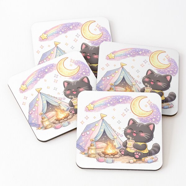 Item preview, Kawaii Black Cat Camping Under the Stars Cute Cartoon Animal Design designed and sold by Wawa5656.