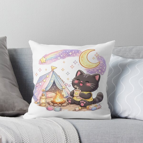 Item preview, Kawaii Black Cat Camping Under the Stars Cute Cartoon Animal Design designed and sold by Wawa5656.