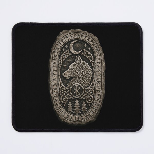 Item preview, Moonlit Wolf Runestone – Crescent Moon and Northern Forest designed and sold by OblivionRise.