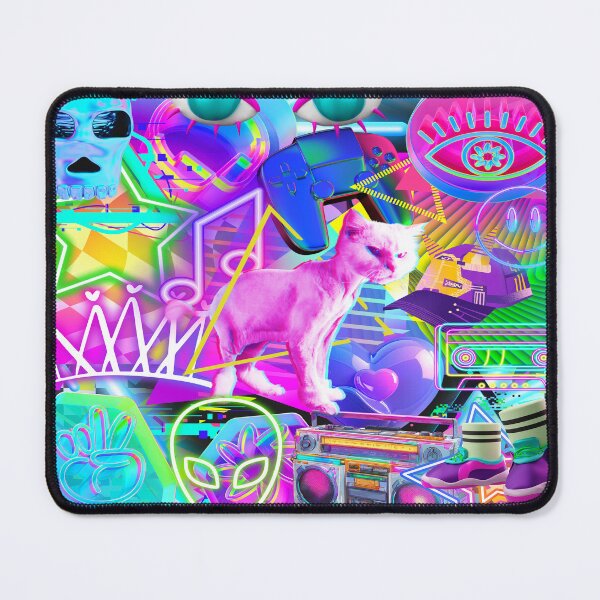 Item preview, Cyberpunk Y2K Neon Cat Collage Graphic Art designed and sold by Side By Side Studio.