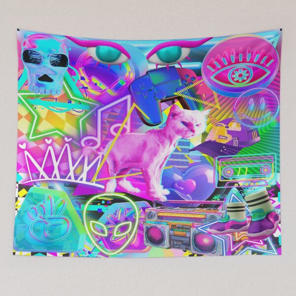 Item preview, Cyberpunk Y2K Neon Cat Collage Graphic Art designed and sold by Side By Side Studio.