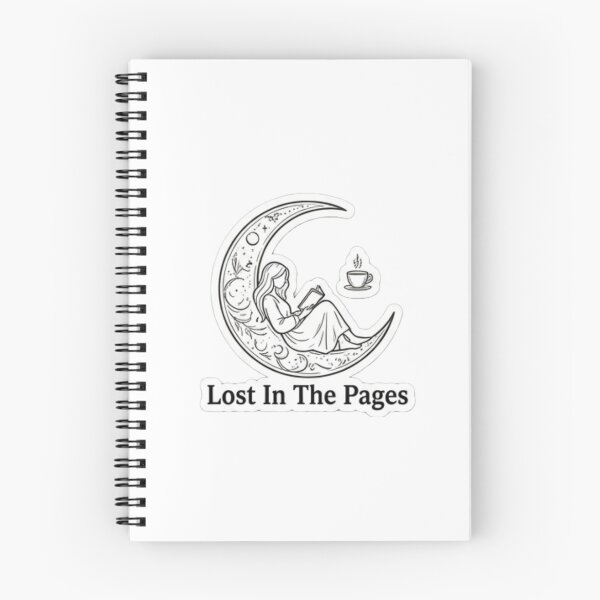 Item preview, "Lost In The Pages" – Minimalist line-art illustration of a reader inside a coffee cup, crescent moon. designed and sold by littleearty.