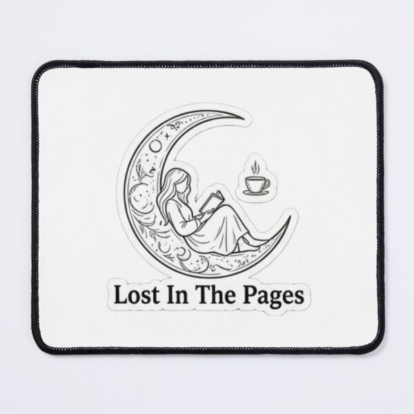 Item preview, "Lost In The Pages" – Minimalist line-art illustration of a reader inside a coffee cup, crescent moon. designed and sold by littleearty.