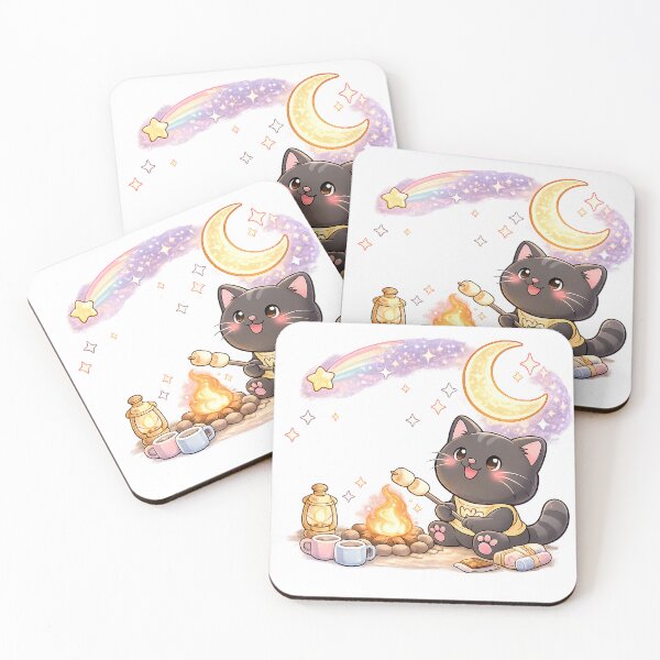 Item preview, Kawaii Black Cat Toasting Marshmallows Cute Cartoon Animal Design designed and sold by Wawa5656.