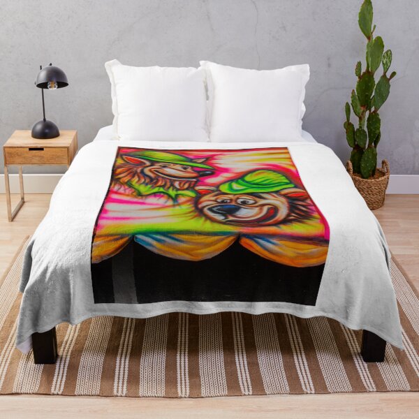 Item preview, Colorful Cartoon Animal Graffiti Banner With Smiling Bear And Fox Wearing Green Hats designed and sold by Nmallia.