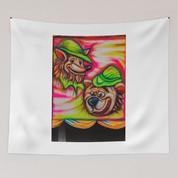 Item preview, Colorful Cartoon Animal Graffiti Banner With Smiling Bear And Fox Wearing Green Hats designed and sold by Nmallia.