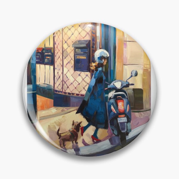 Item preview, Vintage Blue Vespa Scooter Travel Art Print Girl and Dog designed and sold by CARRAANN.