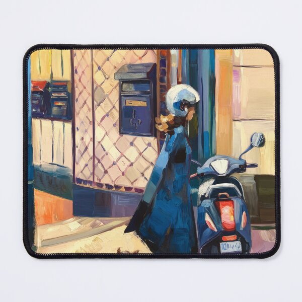 Item preview, Vintage Blue Vespa Scooter Travel Art Print Girl and Dog designed and sold by CARRAANN.