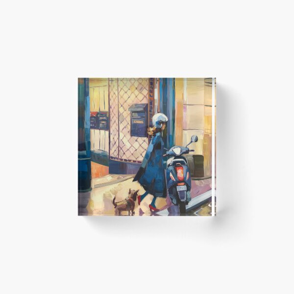 Item preview, Vintage Blue Vespa Scooter Travel Art Print Girl and Dog designed and sold by CARRAANN.