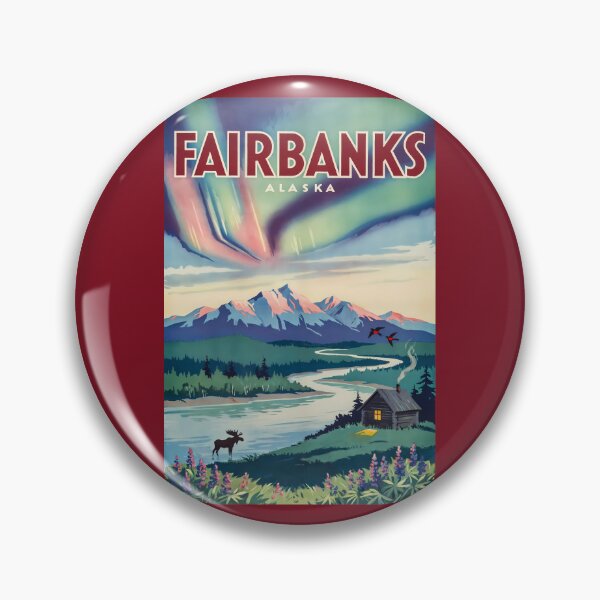 Item preview, Fairbanks Alaska Northern Lights Illustration Travel Art Vintage designed and sold by KrisSidDesigns.