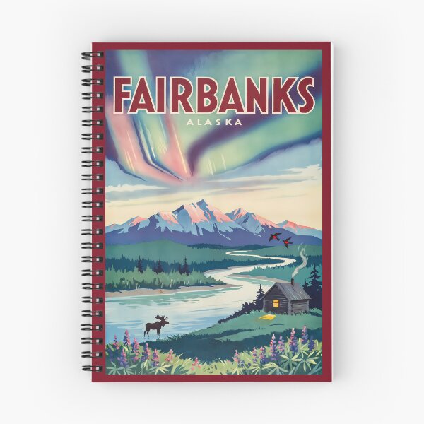 Item preview, Fairbanks Alaska Northern Lights Illustration Travel Art Vintage designed and sold by KrisSidDesigns.
