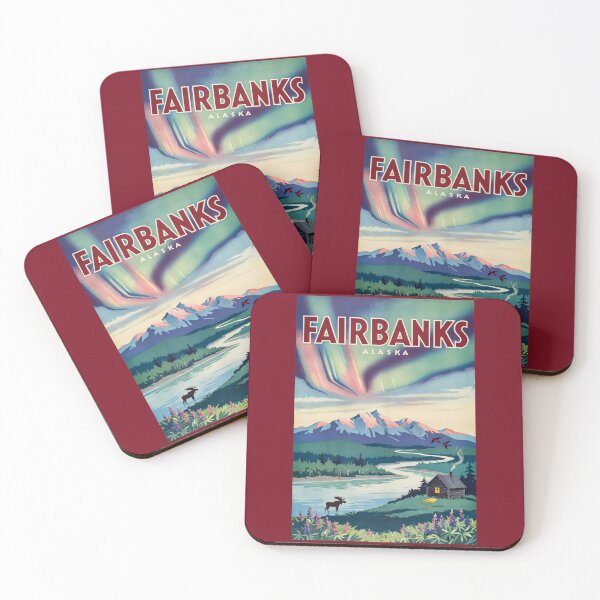 Item preview, Fairbanks Alaska Northern Lights Illustration Travel Art Vintage designed and sold by KrisSidDesigns.
