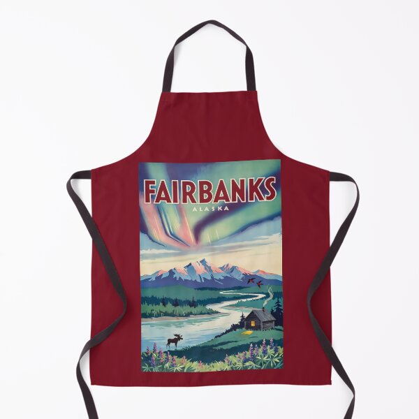 Item preview, Fairbanks Alaska Northern Lights Illustration Travel Art Vintage designed and sold by KrisSidDesigns.