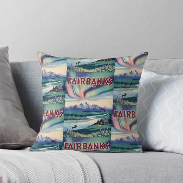 Item preview, Fairbanks Alaska Northern Lights Illustration Travel Art Vintage designed and sold by KrisSidDesigns.