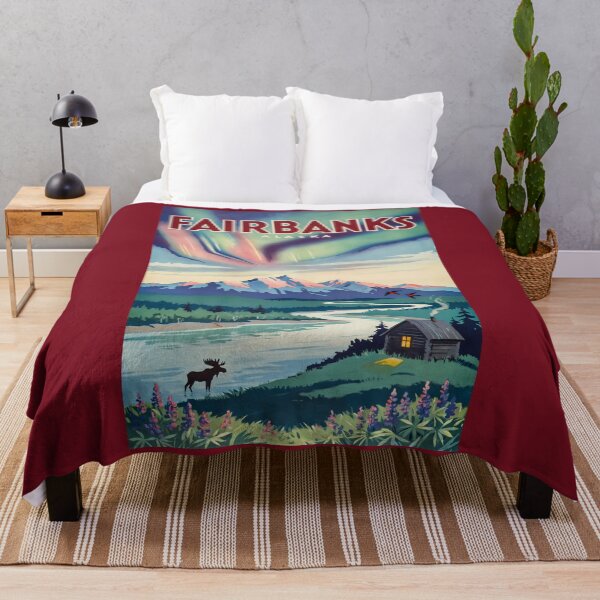 Item preview, Fairbanks Alaska Northern Lights Illustration Travel Art Vintage designed and sold by KrisSidDesigns.